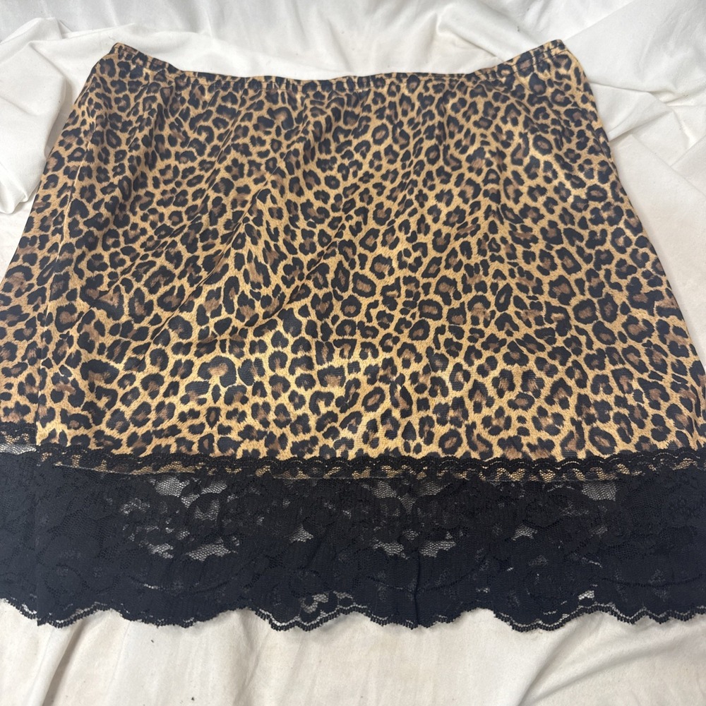 VTG Estate 90s Mini Slip Lace Leopard Cheetah Animal Print L Punk Goth Babydoll